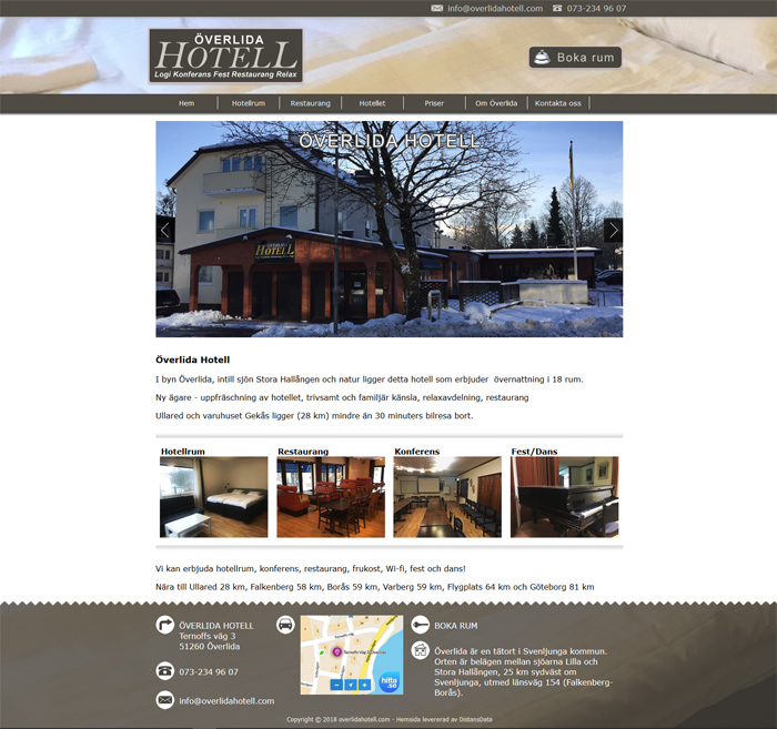 Överlida Hotell hemsida av DistansData Webbyrå