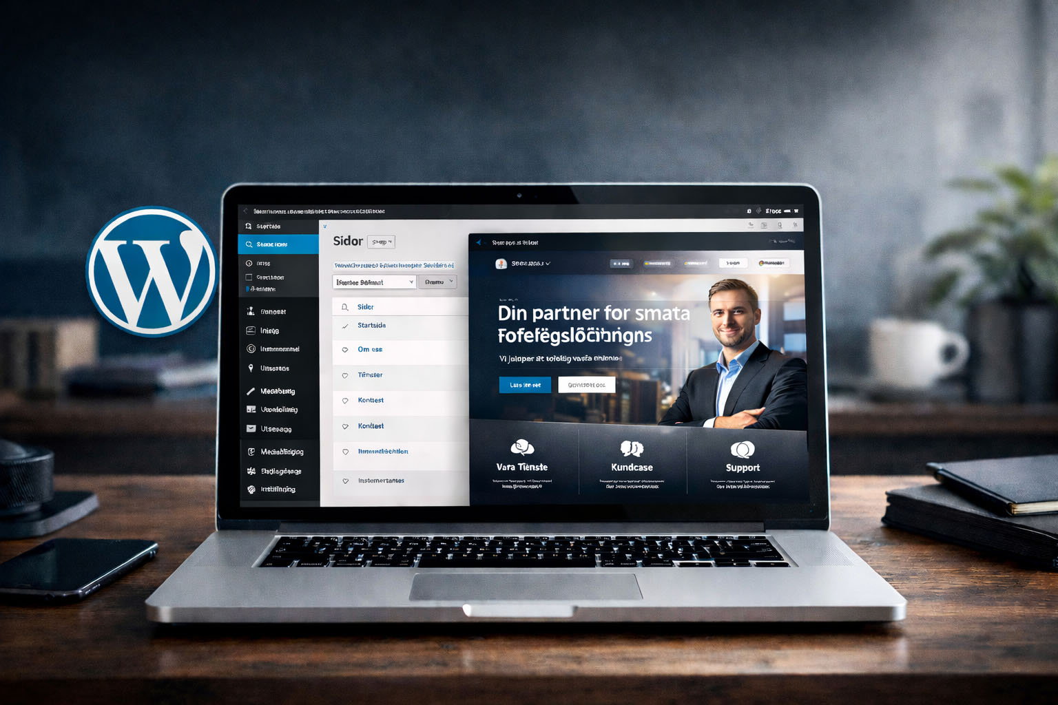 wordpress hemsida företag på laptop
